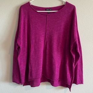 Eileen Fisher Linen Cotton Blend Slub Box Pullover Sweater Top Women Large Pink